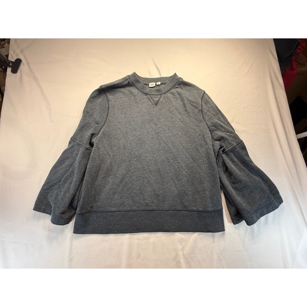 Gap Womens XXL Gray Heathered Bell Sleeve Sweatshirt Crew Neck French Terry Top